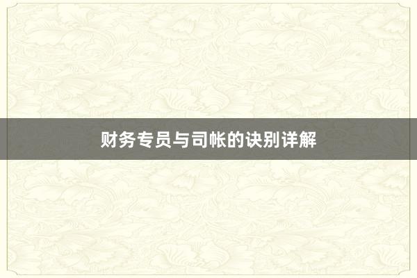 财务专员与司帐的诀别详解